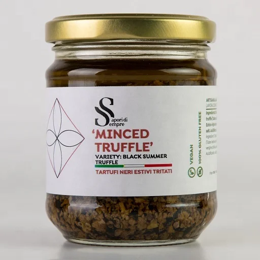 MINCED Black SUMMER TRUFFLE glass jar 90gr, 180gr, 500gr, 1000gr, Excellent on bruschetta, pizza and pasta
