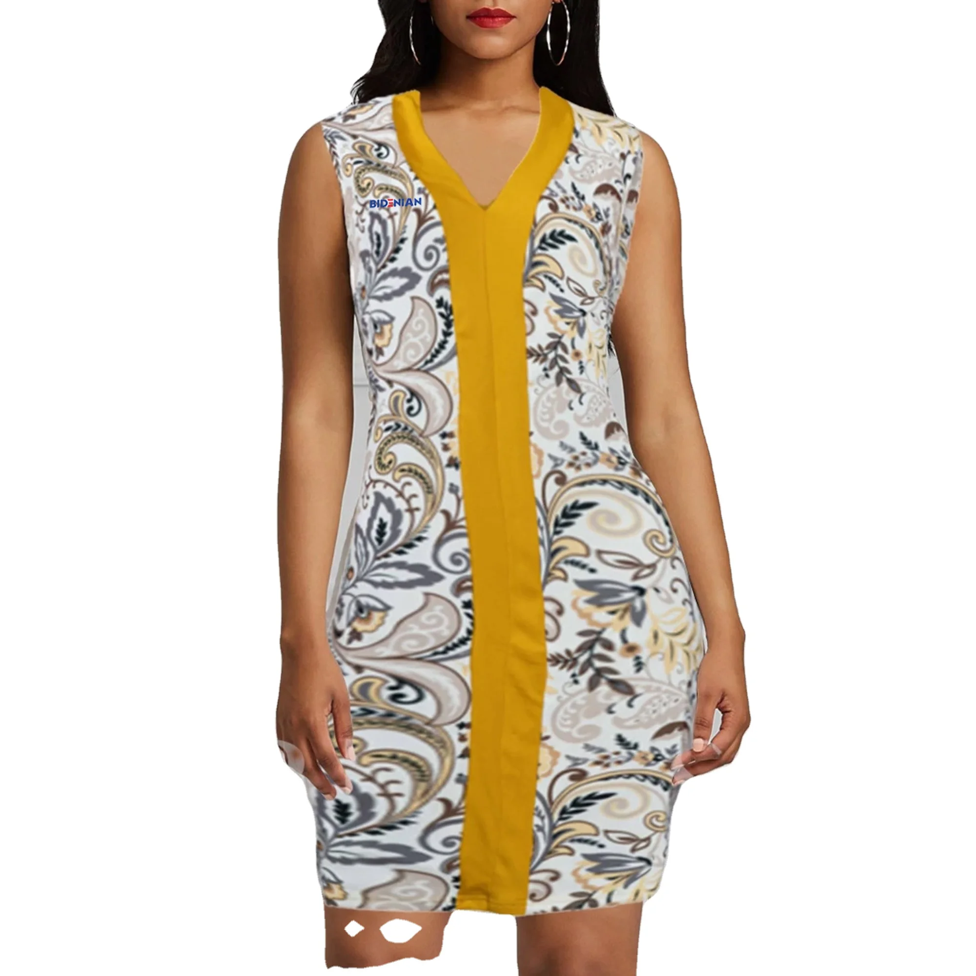 
Casual Sleeveless Long Top With Golden Stripe & Amazing Body Print 