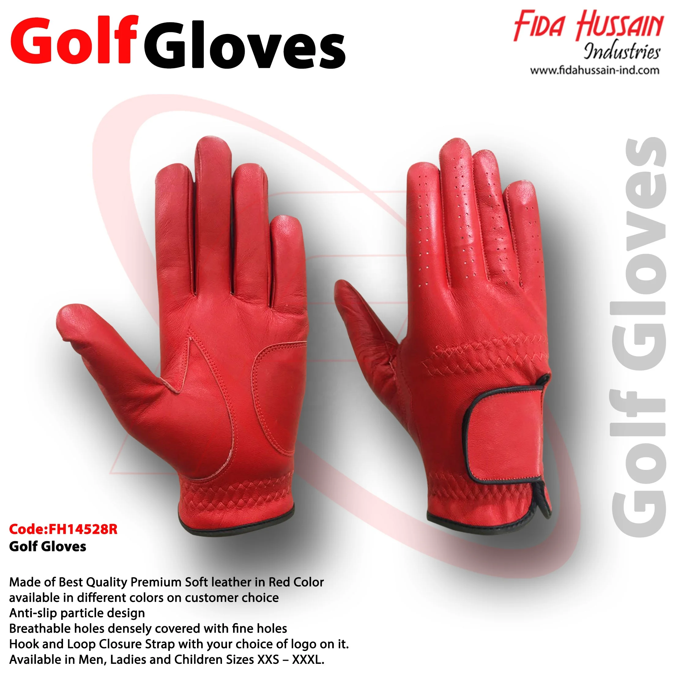 Hot Selling Breathable Premium Soft leather Golf Gloves In Red Color Comfortable Soft Red Leather Sports Safety Handschuhe