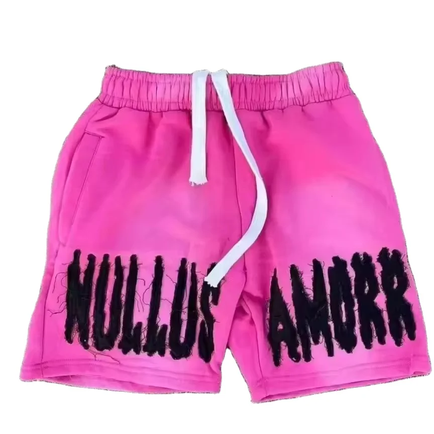 Custom Made logo French terry drawstring shorts men high quality embroidery patches sports shorts for men