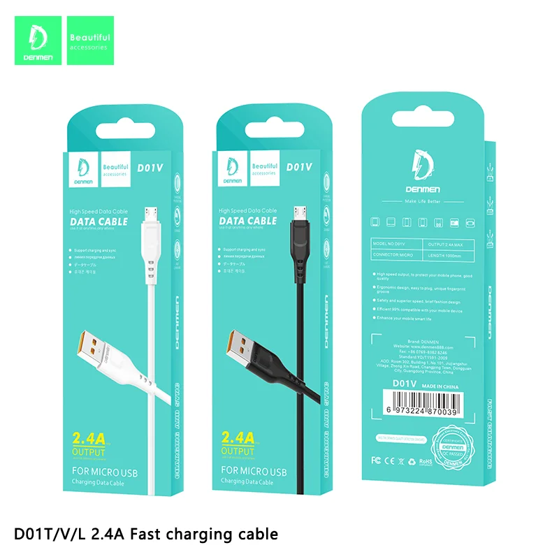 DENMEN 1m 2m 2A 3A 5A Fast Charging High Speed Data  Cable For  Iphone Type -c Micro-usb