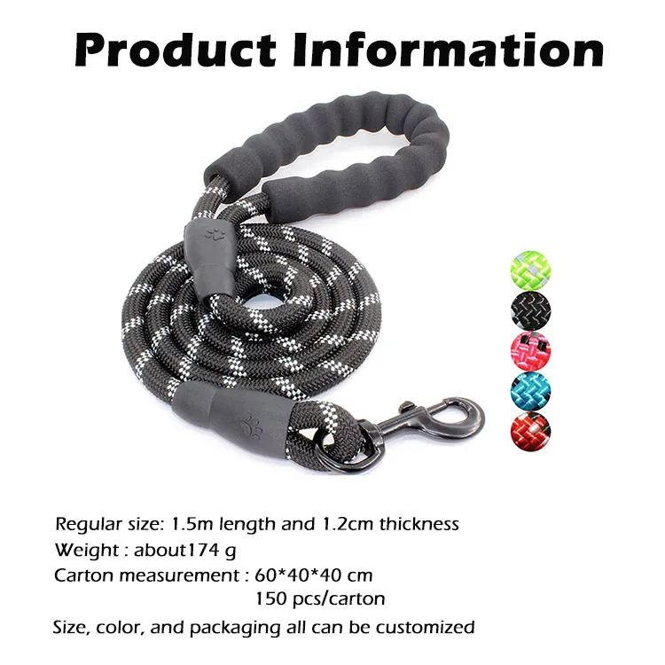 1.5 m long Waterproof Dog Slip Leash reflective colorful pet collars leash for dogs safe at night Leash