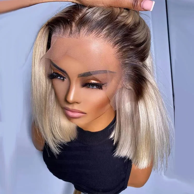 Cheap Peruvian 613 Bob Wig Human Hair,Honey Blonde Wigs For Women,Brazilian Ombre Colored Short Bob Cut Lace Front Wig Straight