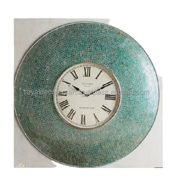 Large Elegant Home RDM Mosaic Wall Clock Silent Analog Metal Number Luxury Glass Blue Beige Multi-Colored Combination Quartz