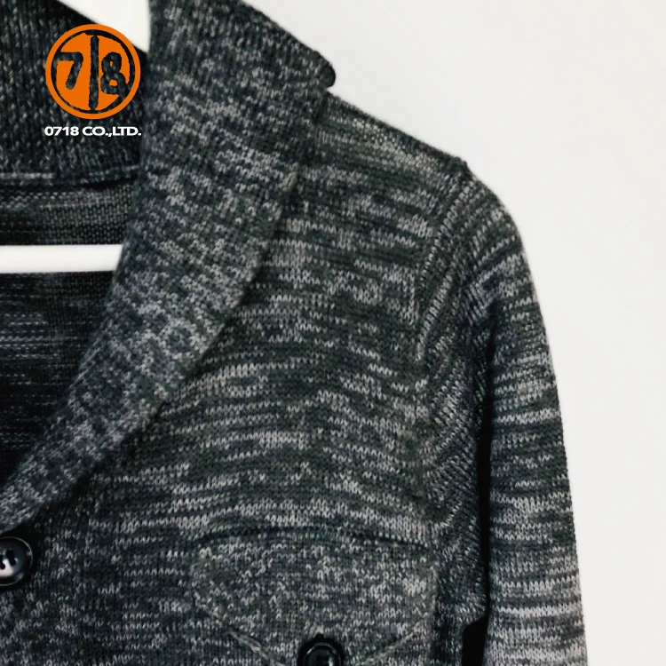 New Design Gray Cardigan Front Open Button Mans Wool Sweater