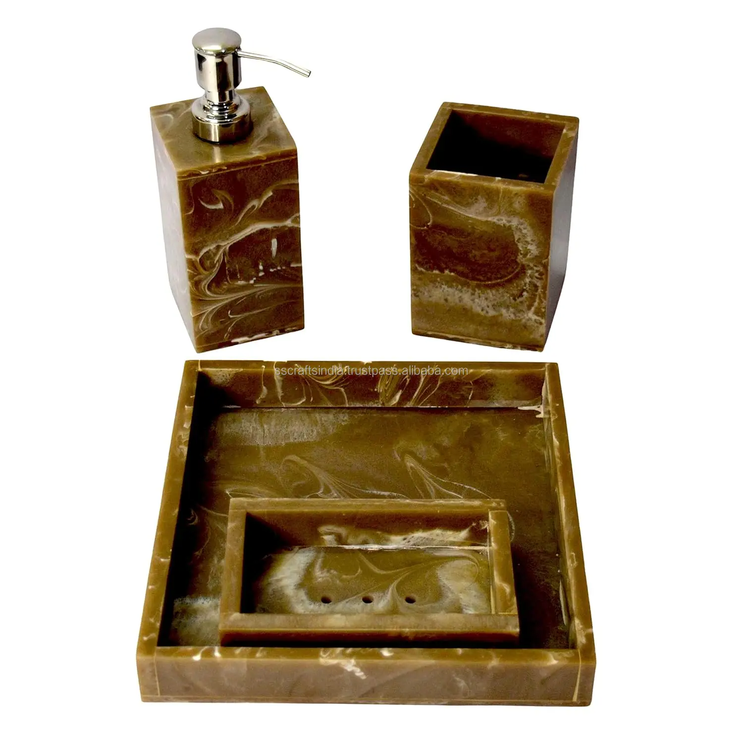 Resin Bathroom Sets Soap Dish with Tooth Brush Holder & Dispenser Bathroom Accessories Made of Resin Bathroom Set of 4 Wholesale