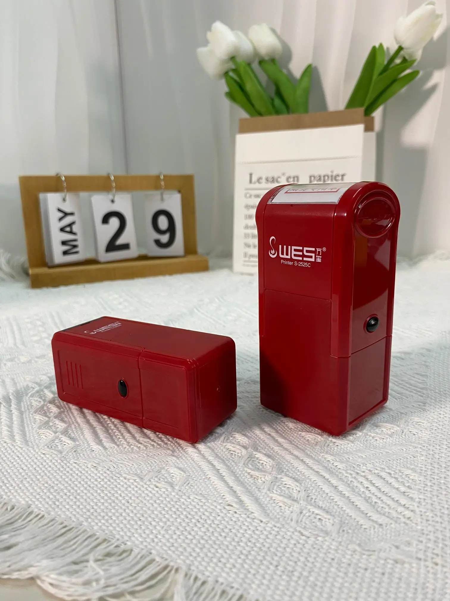 self-inking stamp WES S-2525C square office stamp with bottom case