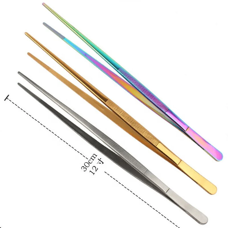 1Pc BBQ Kitchen Cooking Tweezers Extra Long 30 cm Stainless Steel Color Plasma Coating Best seller in low price supplier from PK