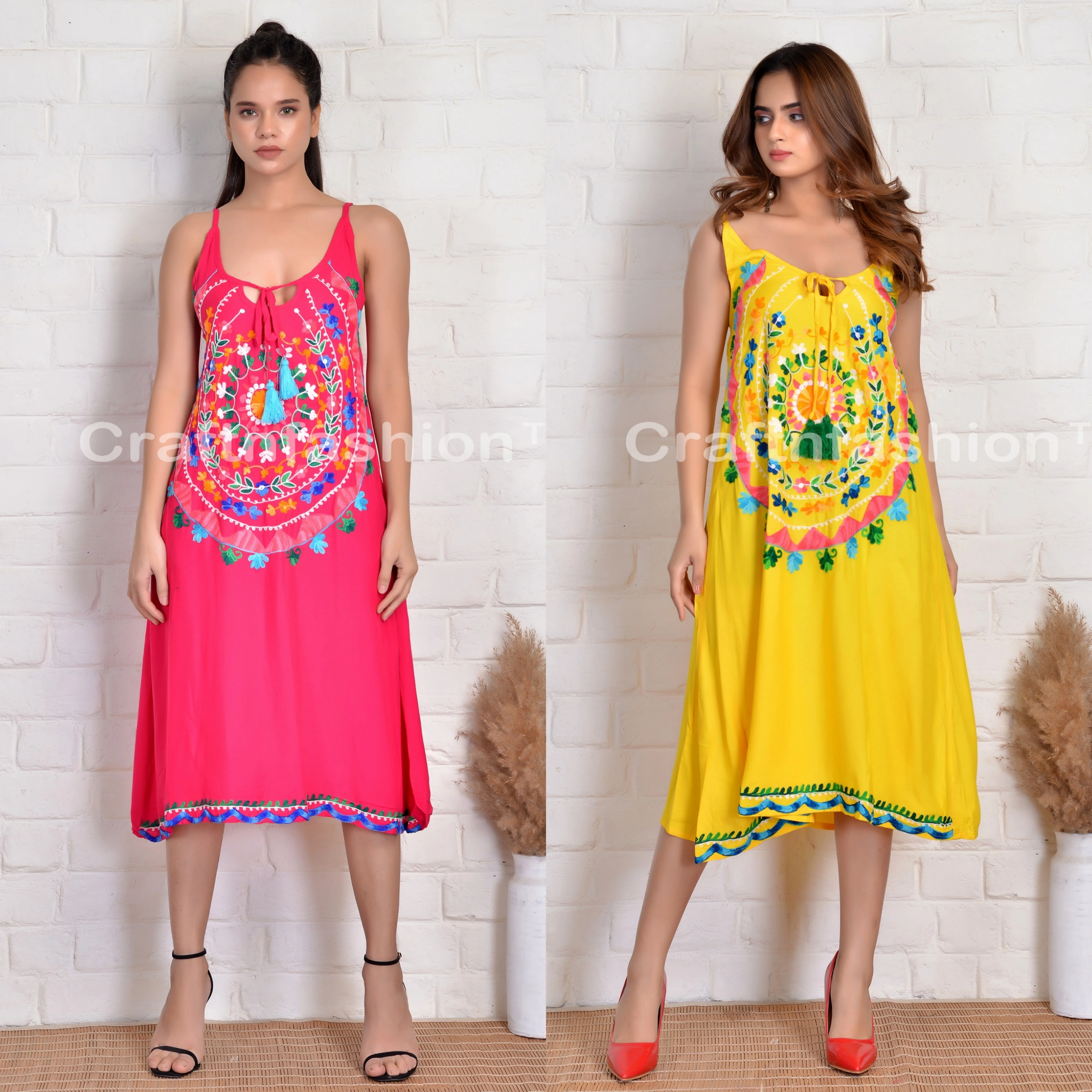 Buy Summer Fashion Mexican Boho Dress Vintage Bohemian Style Mexican Embroidered Dress Beach wear For Sale