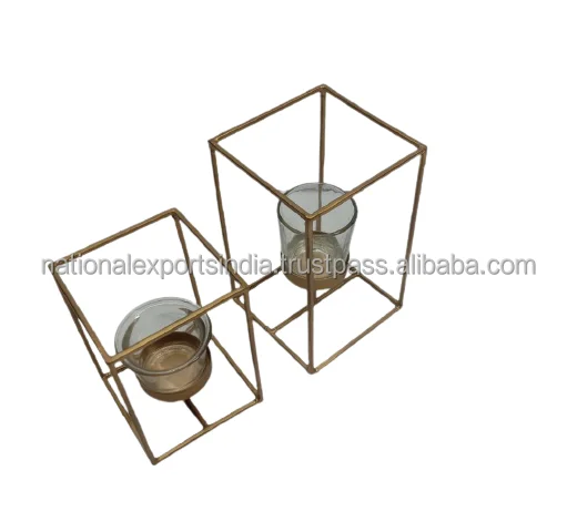 Популярный уникальный элегантный золотой подсвечник из стекла с металлической подставкой