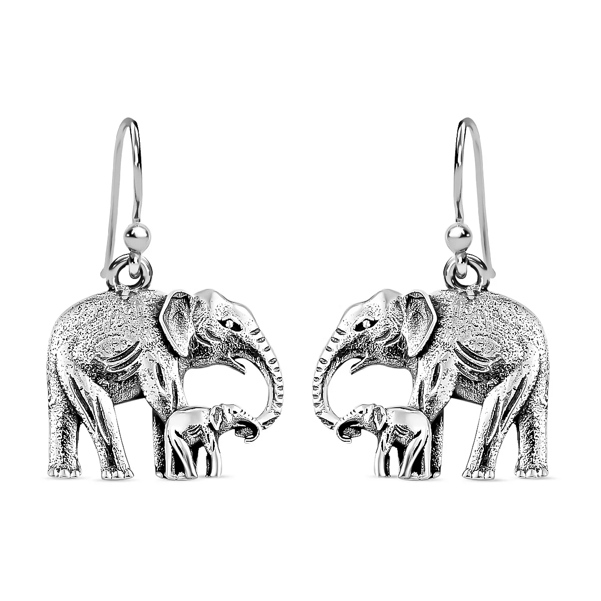 Sterling Silver Elephant Earrings Silver Earrings Metal Jewelry Fish Hook Earrings 3.90 Grams High Quality Wholesale Jewelry