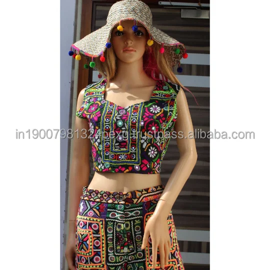 2021 Black Friday Sale Indian Banjara Dress Kutchi Embroidered Women Crop Top With Pant Mirror gypsy tribe clothing