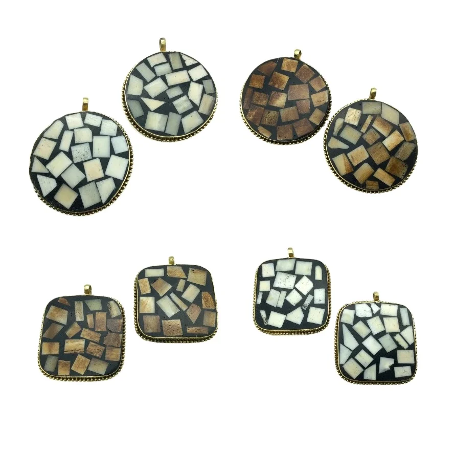 Factory Direct Supply Custom Made Top Quality Luxurious Design Round and Square Shape Bone Inlay Jewelry Pendant from India