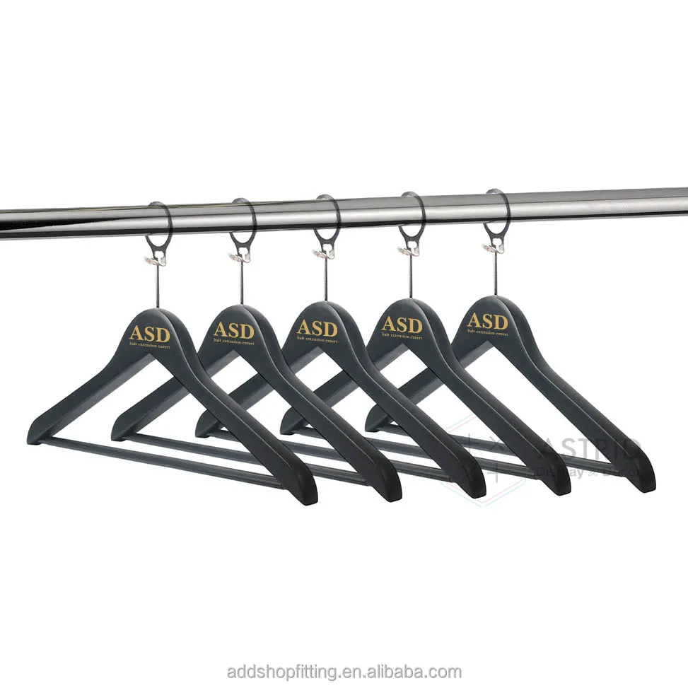 Custom logo wood anti theft ring motel hotel clothes hanger