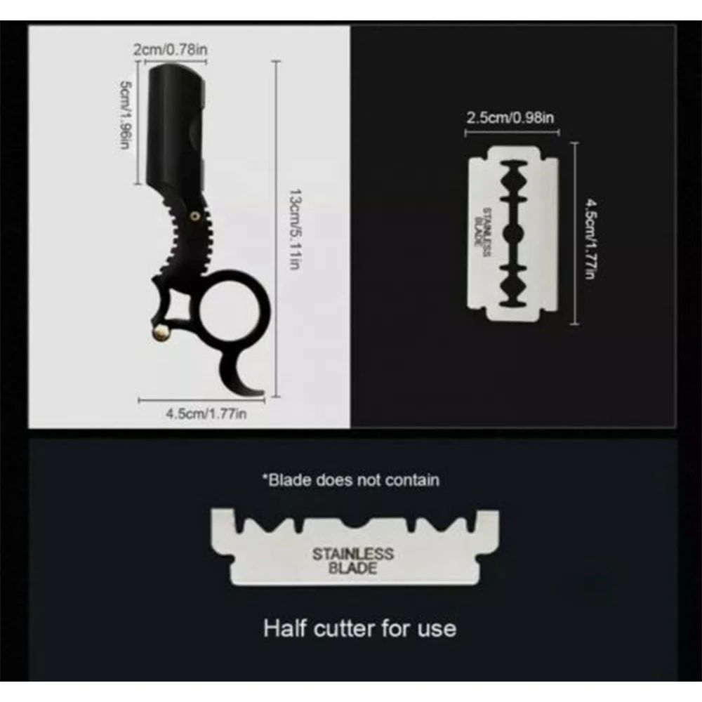 Single Finger Straight Edge Razor / Gold Edge Straight Barber Razor Blades Finger Ring Shaving Steel Folding Knife