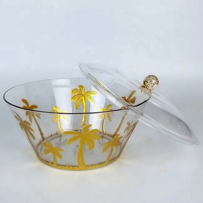Palm tree acrylic plastic salad bowl with lid
