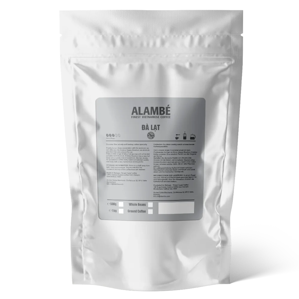 Best Seller Alambe Da Lat Roasted Whole Bean Coffee 500g Acidic Taste Traditional Harvesting & Planting Made In Vietnam
