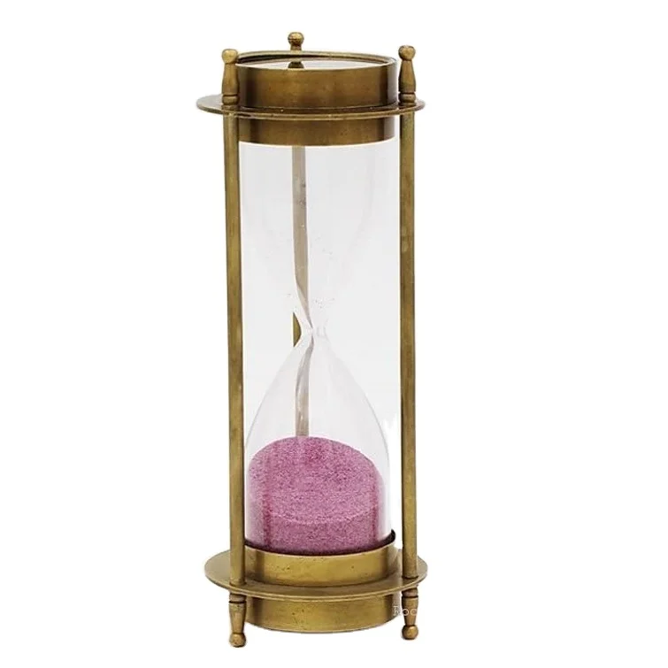 Steampunk Brass Sand Timer Hourglass Sand Clock Office Desk/Computer Home Table Decor Hourglass With a Magnetic Working Compass