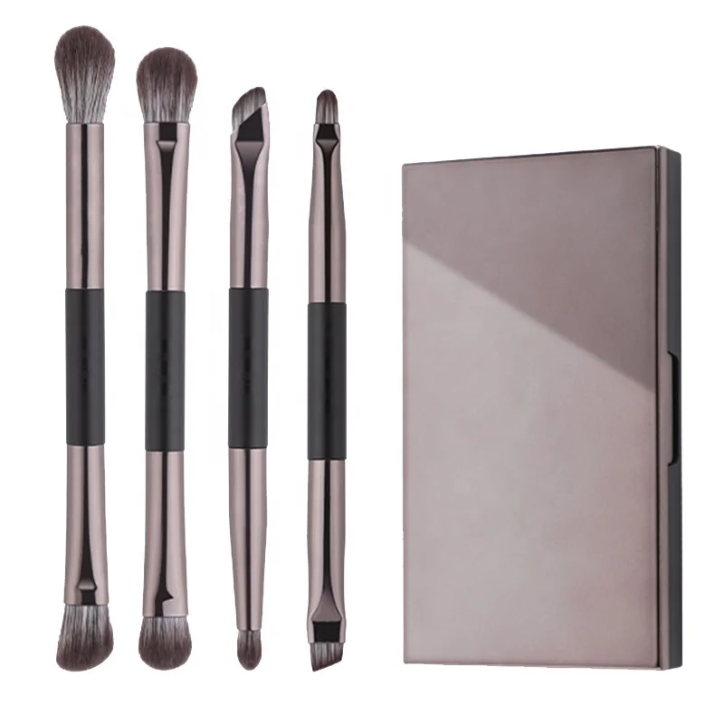 Eye Concealer Eyeshadow Brow Smudge Double ended Makeup Brush Set 4PCS  Makeup Kit with Portable Compact Mirror Case