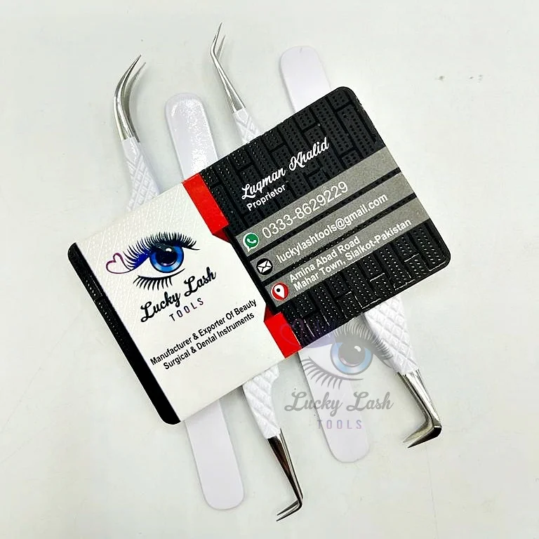 White Powder Coated Russian Volume Private Label False Eyelash Extension Tweezers Eyelash & Makeup Tool Customized Logo tweezers