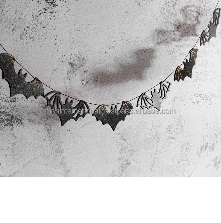 Halloween bat garland black bat wood garland Wooden Bead Garland Wood Tassels Rustic ornaments