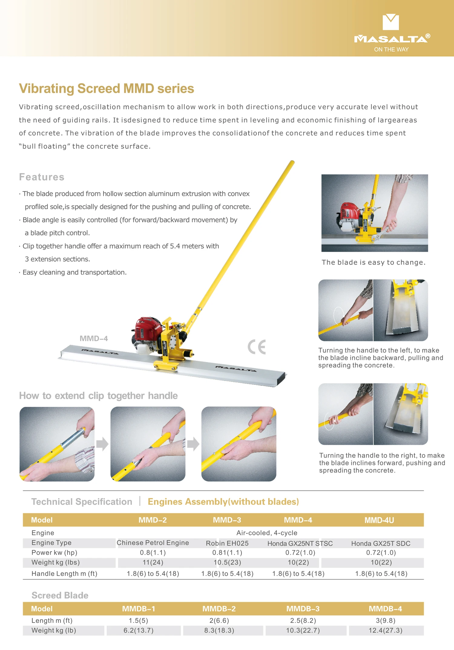 Hot Sale MMD-4 Concrete Level Screed Gasoline Floor Leveling Machine Customized Vibratory Truss Screed  with Honda GX25T Engine