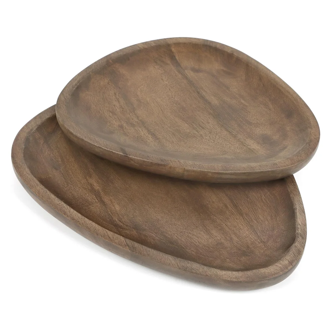 Mango Wood Serving Platters Set of 2 Fruit Snack Serving Wooden Plates Decorative Vanity Platter Tray Kitchen Bathroom Organizer