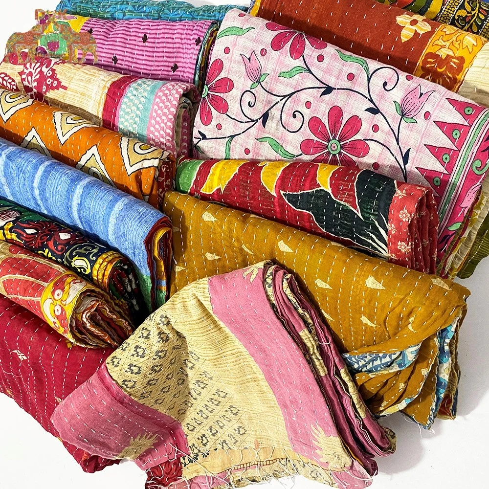 Винтажное Хлопковое одеяло kantha от производителя лоскутное из переработанного материала постельное покрывало ручной