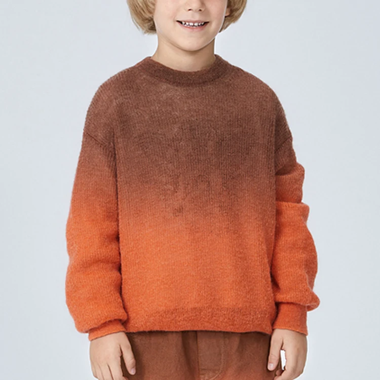 Customized autumn and winter baby round neck knitted sweater boy gradient knitted sweater custom logo color causal boy sweater
