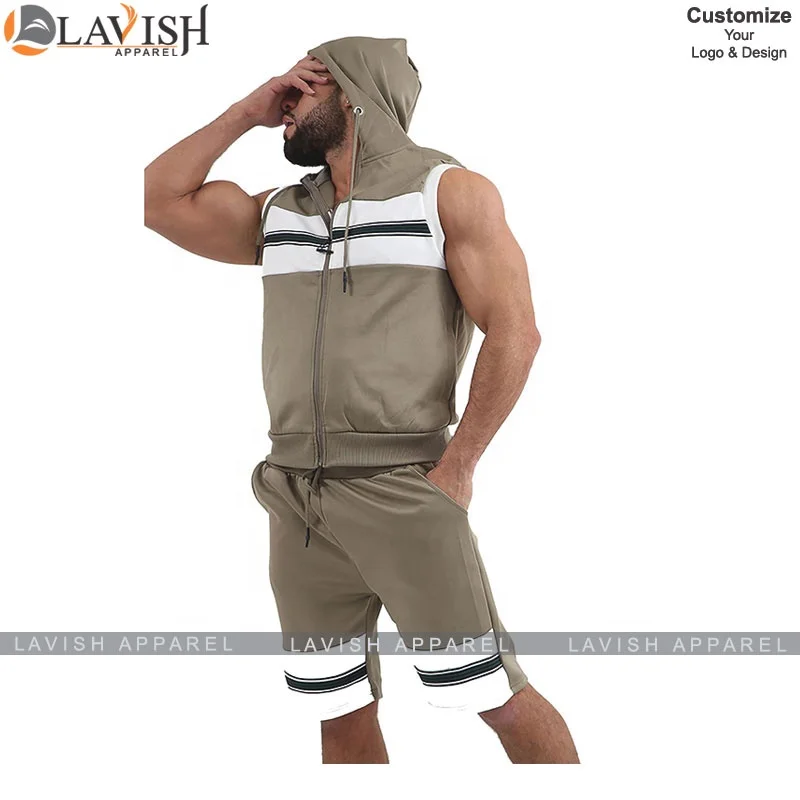 
Men Two Piece Summer Fashion Sleeveless Hooded Jacket Shirts & Shorts Sets Tie Dye Short Sets for Men by Lavish Apparel Adults 