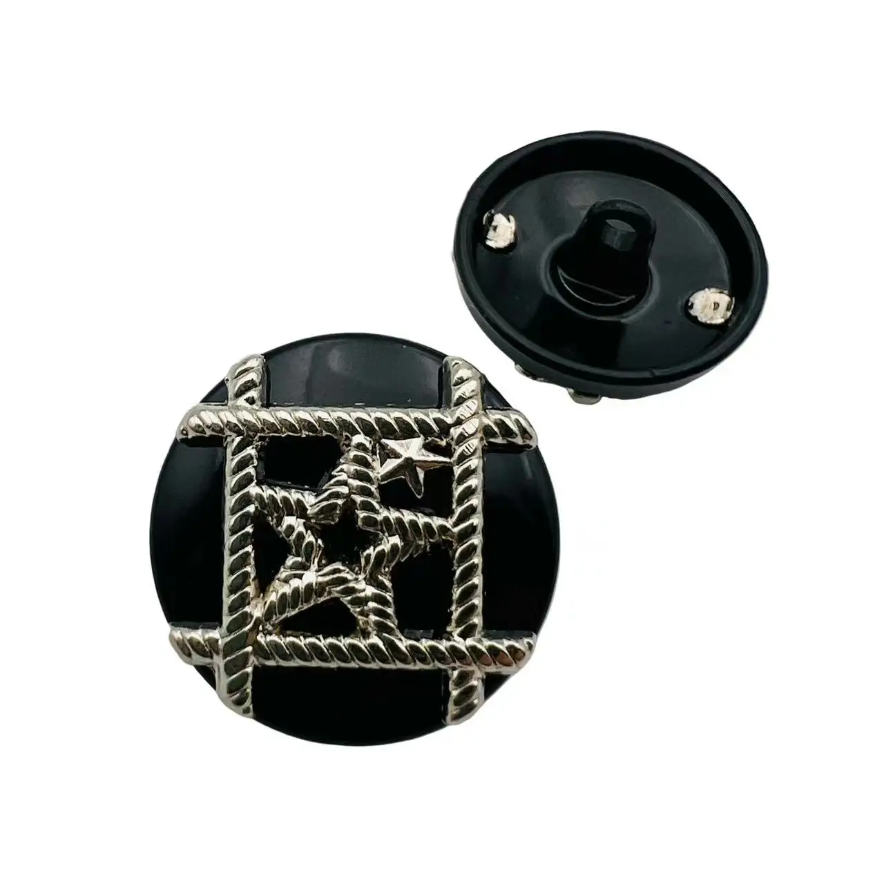 Fashion Design Popular Star Logo Silver Black Two Colors Metal Sewing On Fancy Alloy Coat Buttons For Clothing