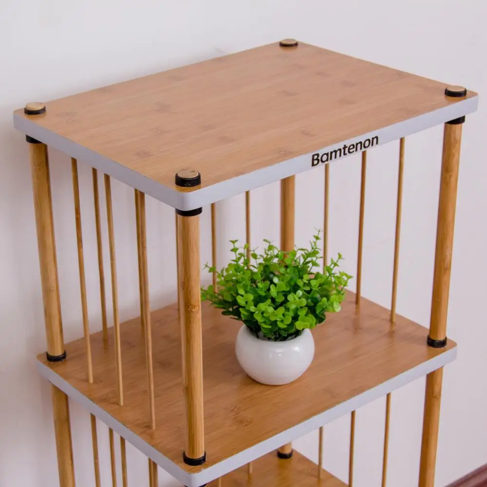 Bamboo corner bookshelf for books sundries & pot plants