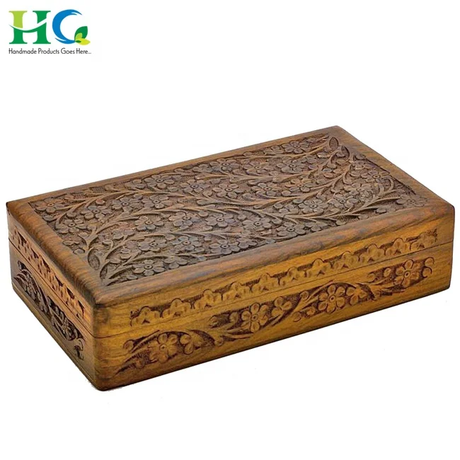 OHM design Wooden Box Decorative Gift/Wooden Dry Fruit Box with Hindu Ohm Design / Wooden Small Storage Box