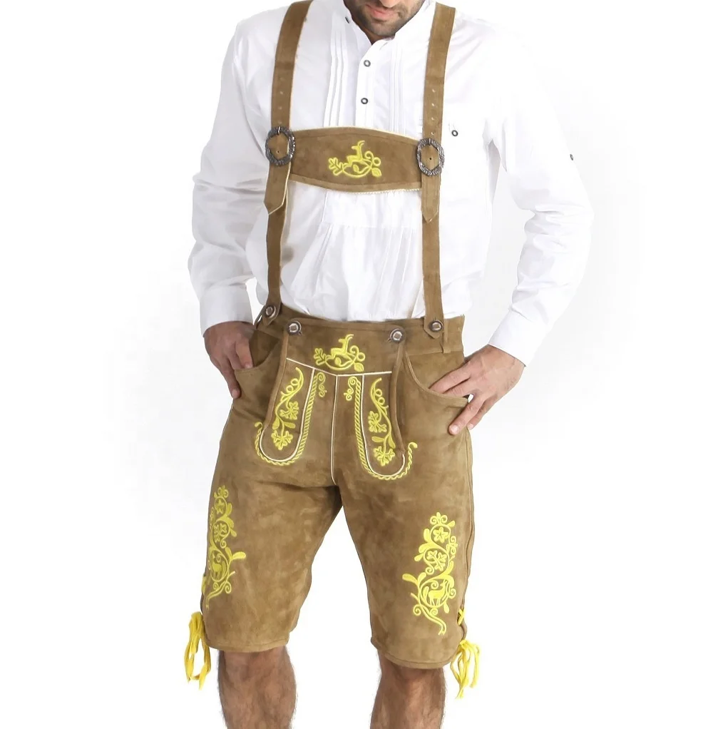 Обычные мужские баварские брюки Lederhosen из натуральной кожи с подходящими подтяжками
