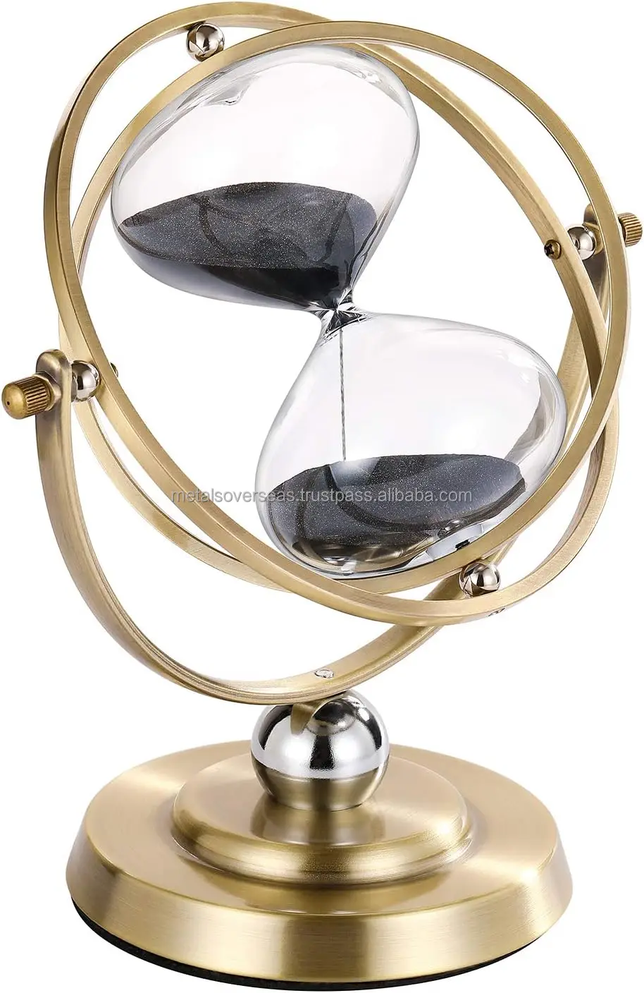 Unique Design  Brass Hourglass 60 Minute 720 Degree Rotating Vintage Metal Sand Timer  Large Black Sand Watch 60 Min