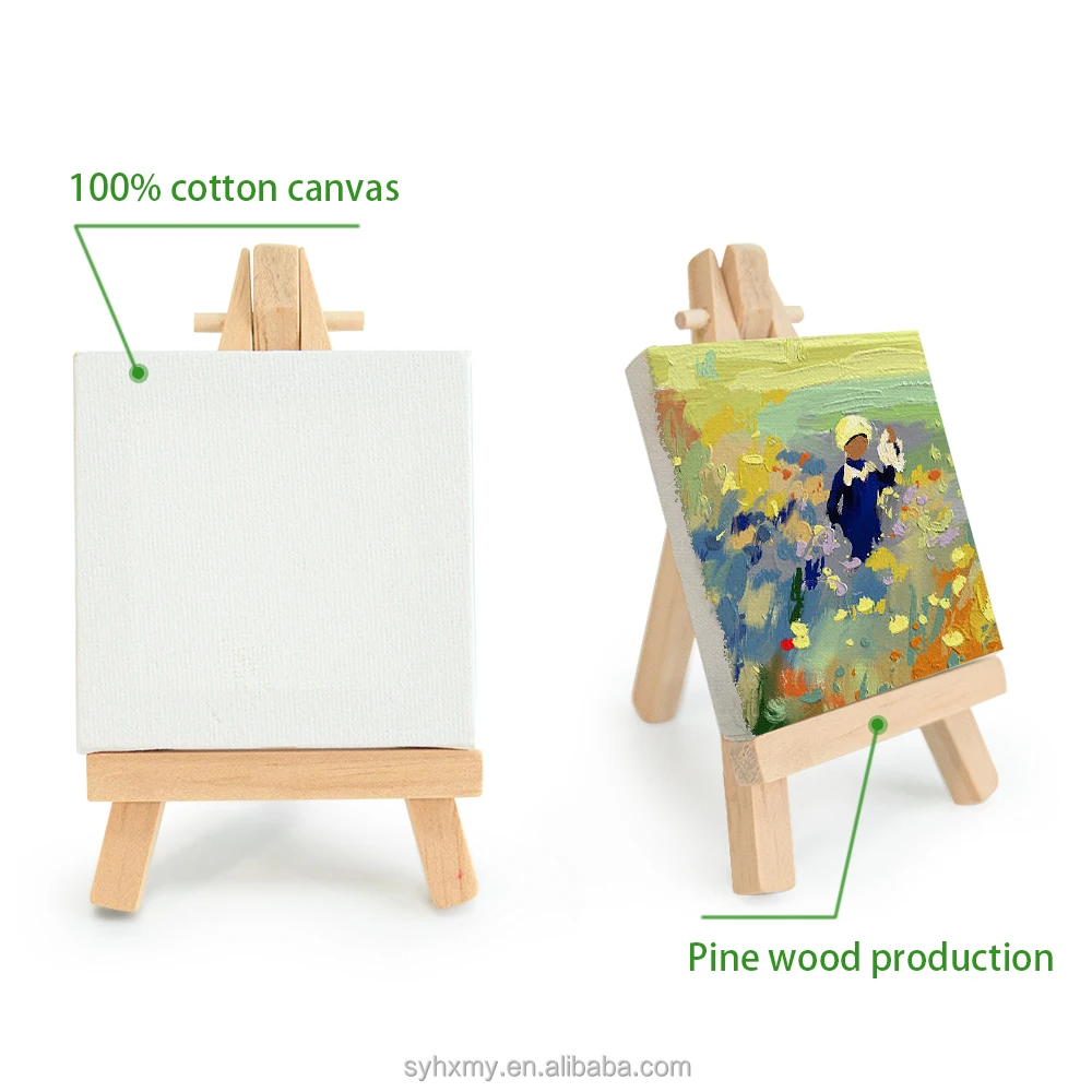 Mini Canvases with Easel Sets for Painting, 7x7cm Art Canvases Painting Kit for Kids Teenagers Acrylic Pouring Oil Water Color