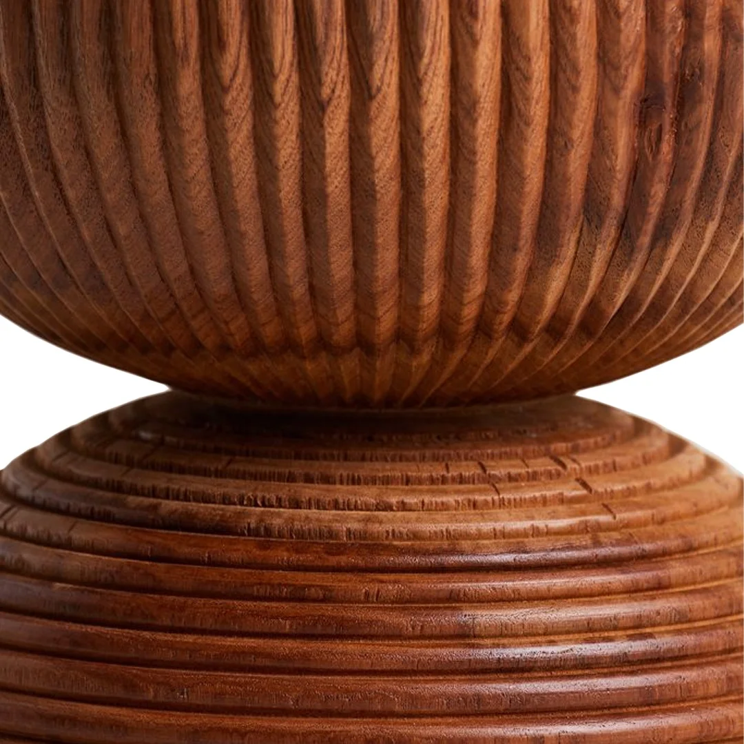 Modern Stool Solid Teak Wood With A Rippled Texture Natural Finish For Living Room Furniture Jati