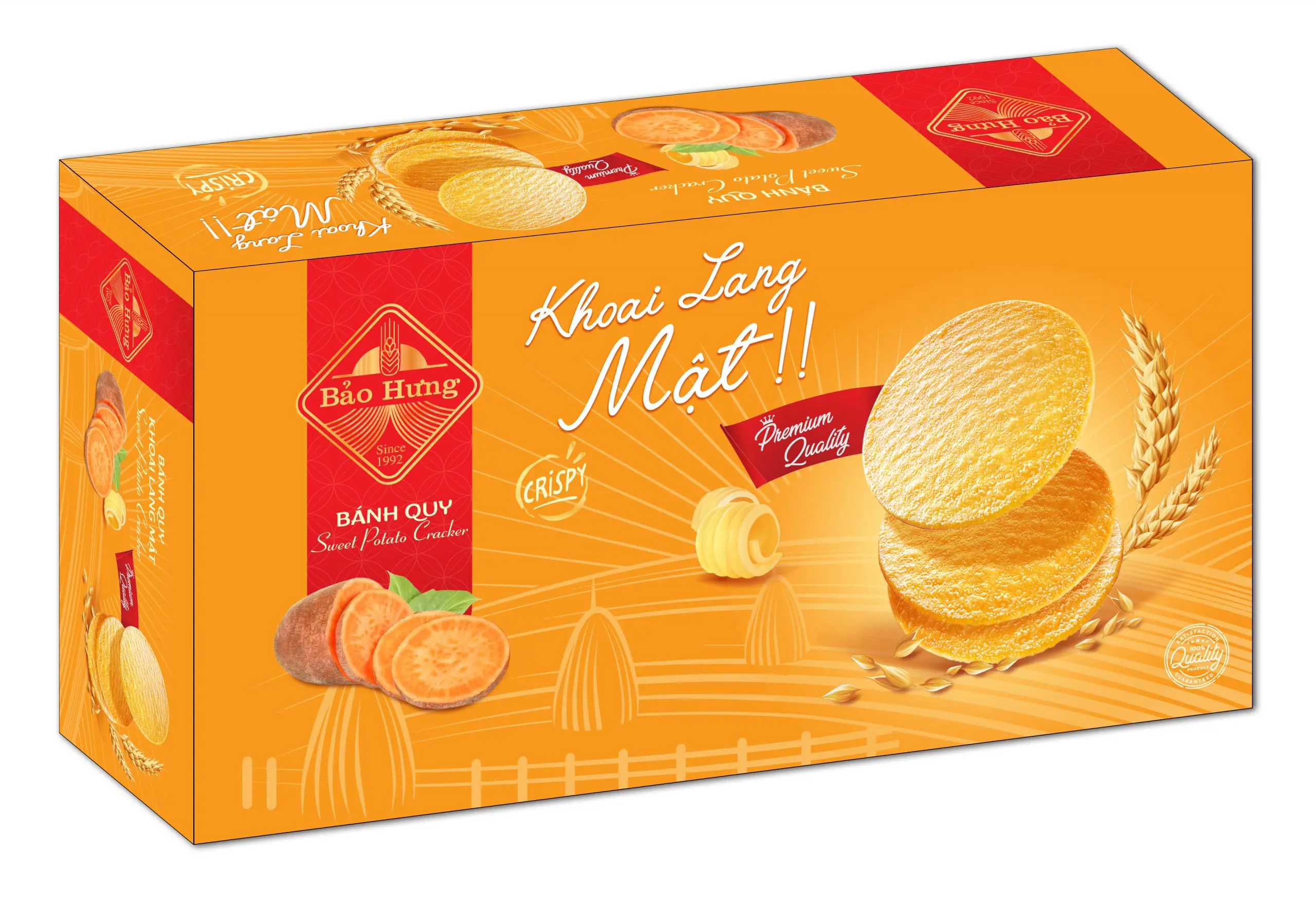 Premium Quality Bao Hung Sweet Potato Flavour Thin Crispy Cracker 250g IN PAPER BOX - Delicious