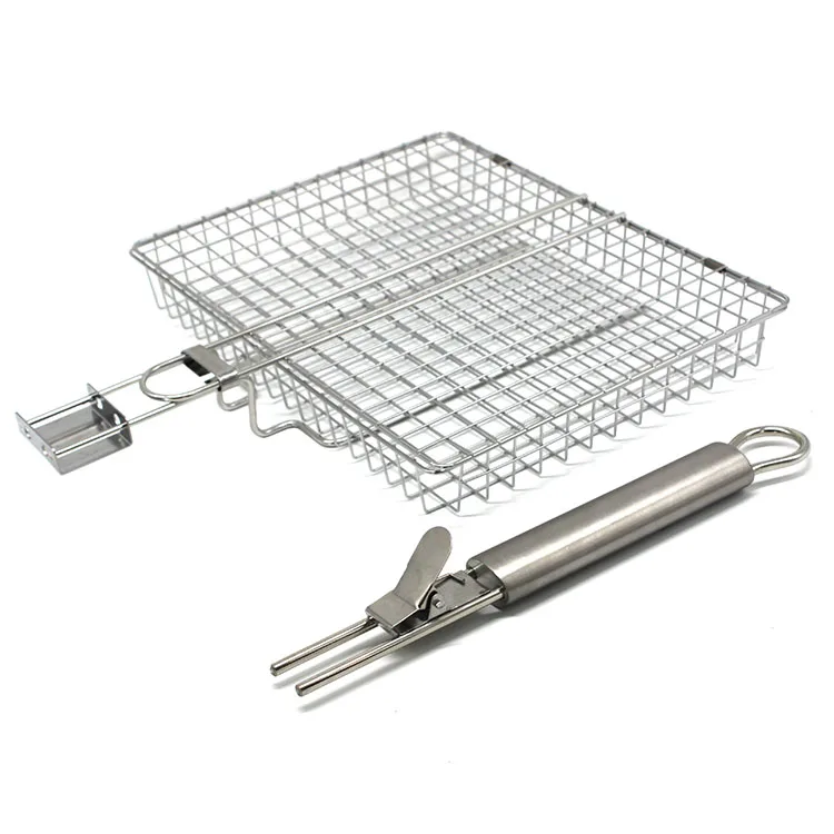 Factory Price  Stainless Steel Rolling Chicken BBQ Basket Good Quality  BBQ Grill Basket with Detachable Handle
