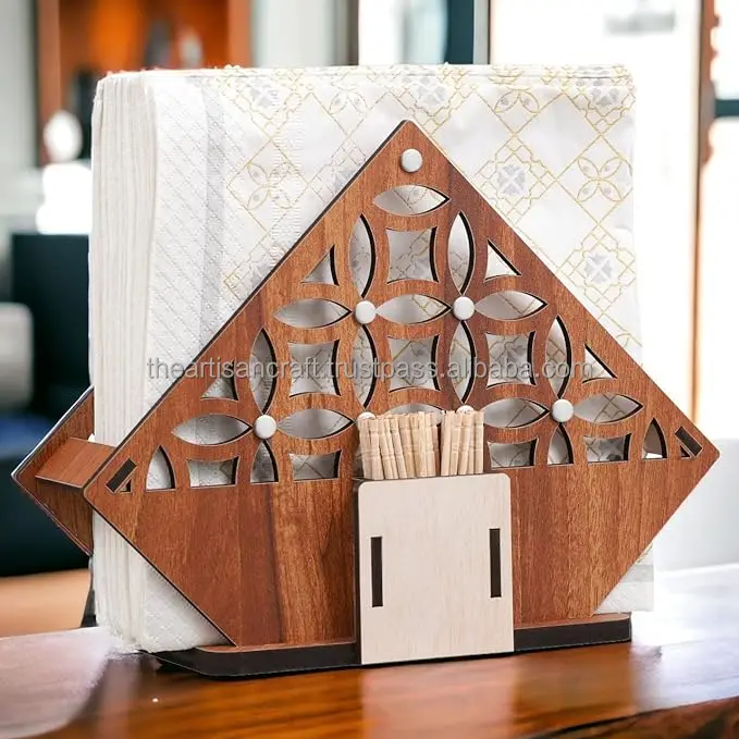 Decorative Wooden Tissue Holder Stand for Home, Kitchen Dining Table, Restaurant and Cafeteria
