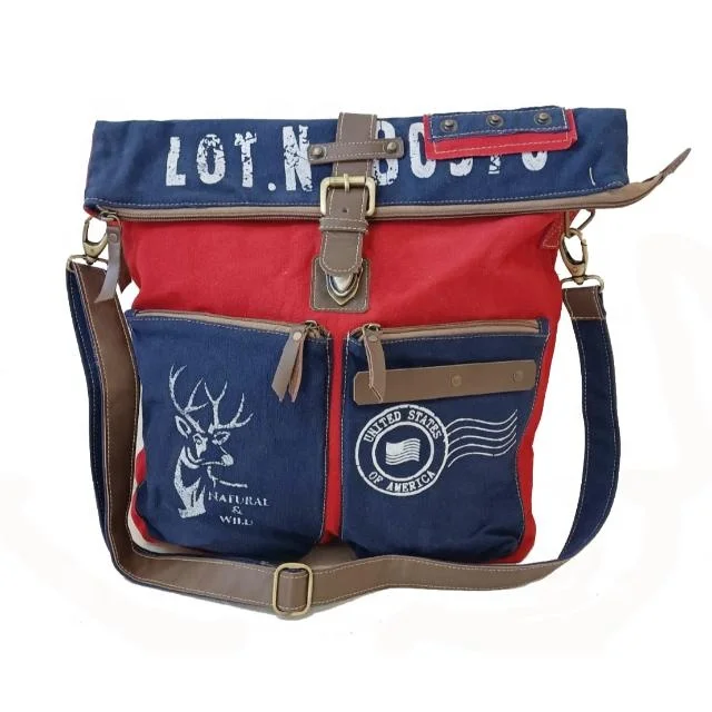 Hot Sale Fashion Design Women Vintage Red Canvas Shoulder Bag Vintage Bag Canvas Tote Handbags For Women