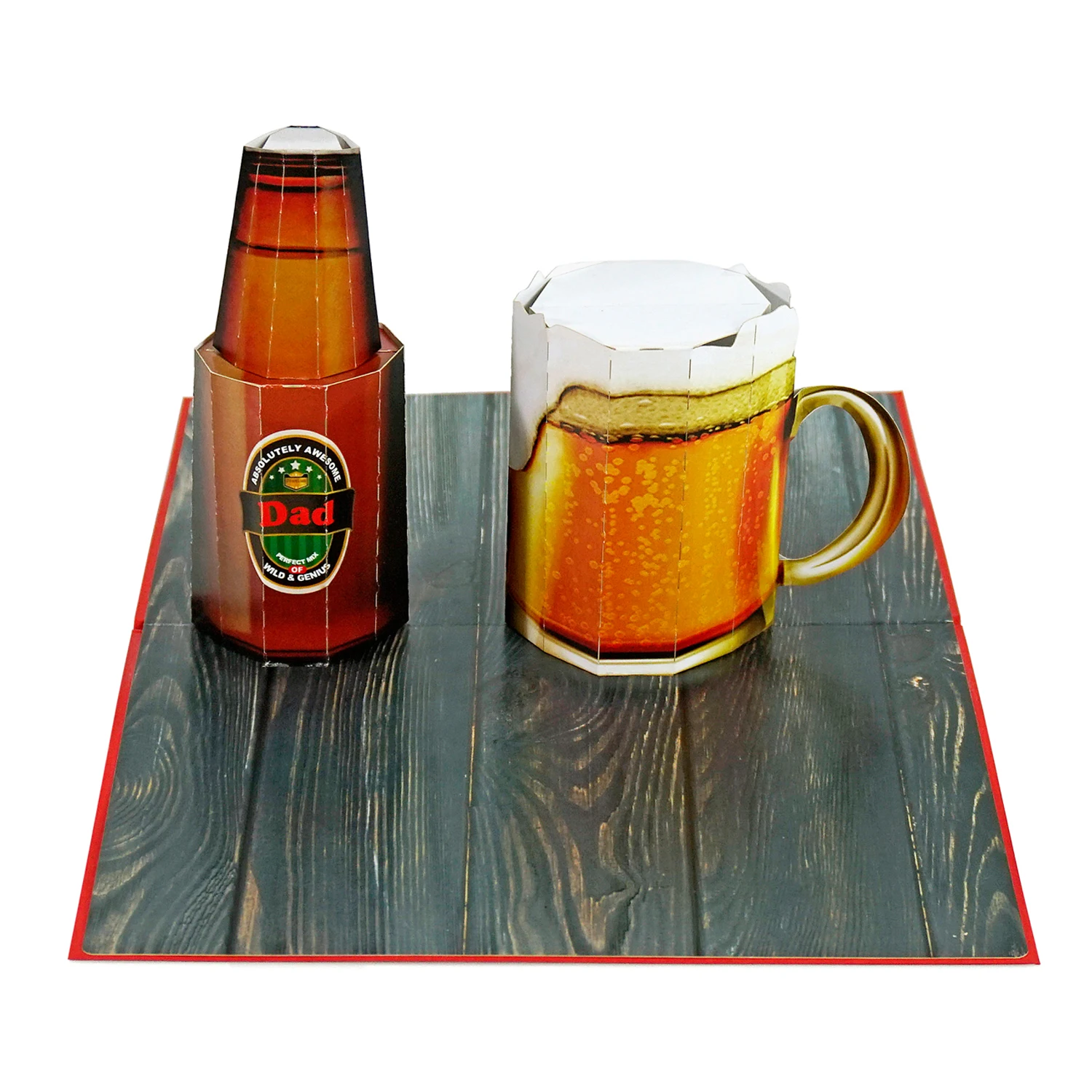 Custom Best Dad In The World with 3D pop up card of beer bottle and beer mug
