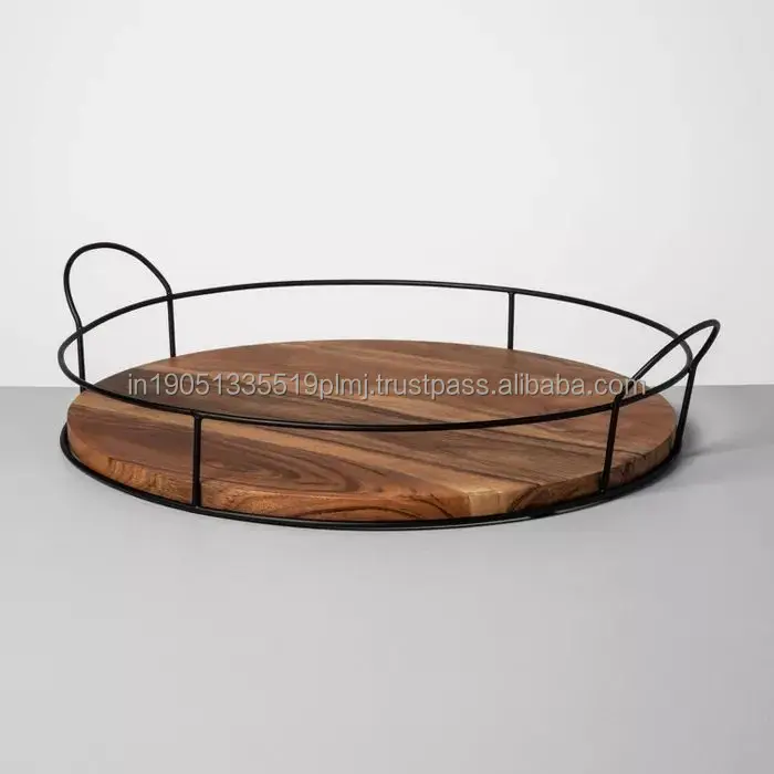 Customizable Antique Rectangle Serving Tray with Metal Handles Top Home Decor Snack Tray Wholesale Exporter from India