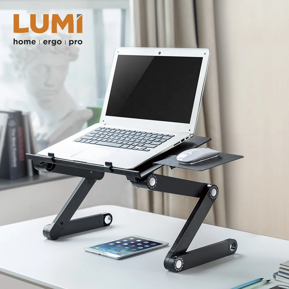 Home Office Furniture Standing Desktop Converter Height Adjustable Foldable  Laptop Desk with Mouse Pad Side Mount & Cooling Fan