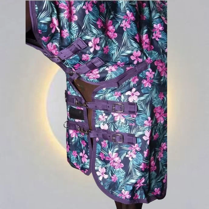 Tropical Texture Breathable Water Resistant 1200D Ripstop Nylon Winter Horse Rug Horse Clothing Combo with Removable leg straps