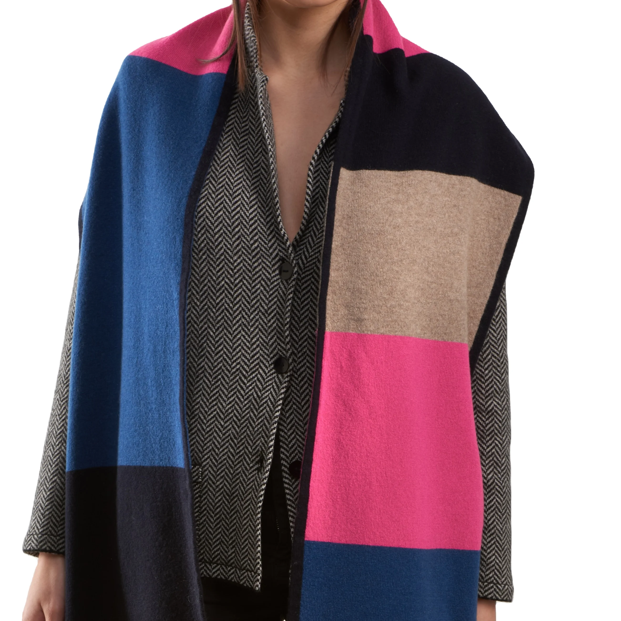 Premium quality 1 yarn double face cashmere scarf light warm enveloping designed and krafted Made In Italy Navy Blue