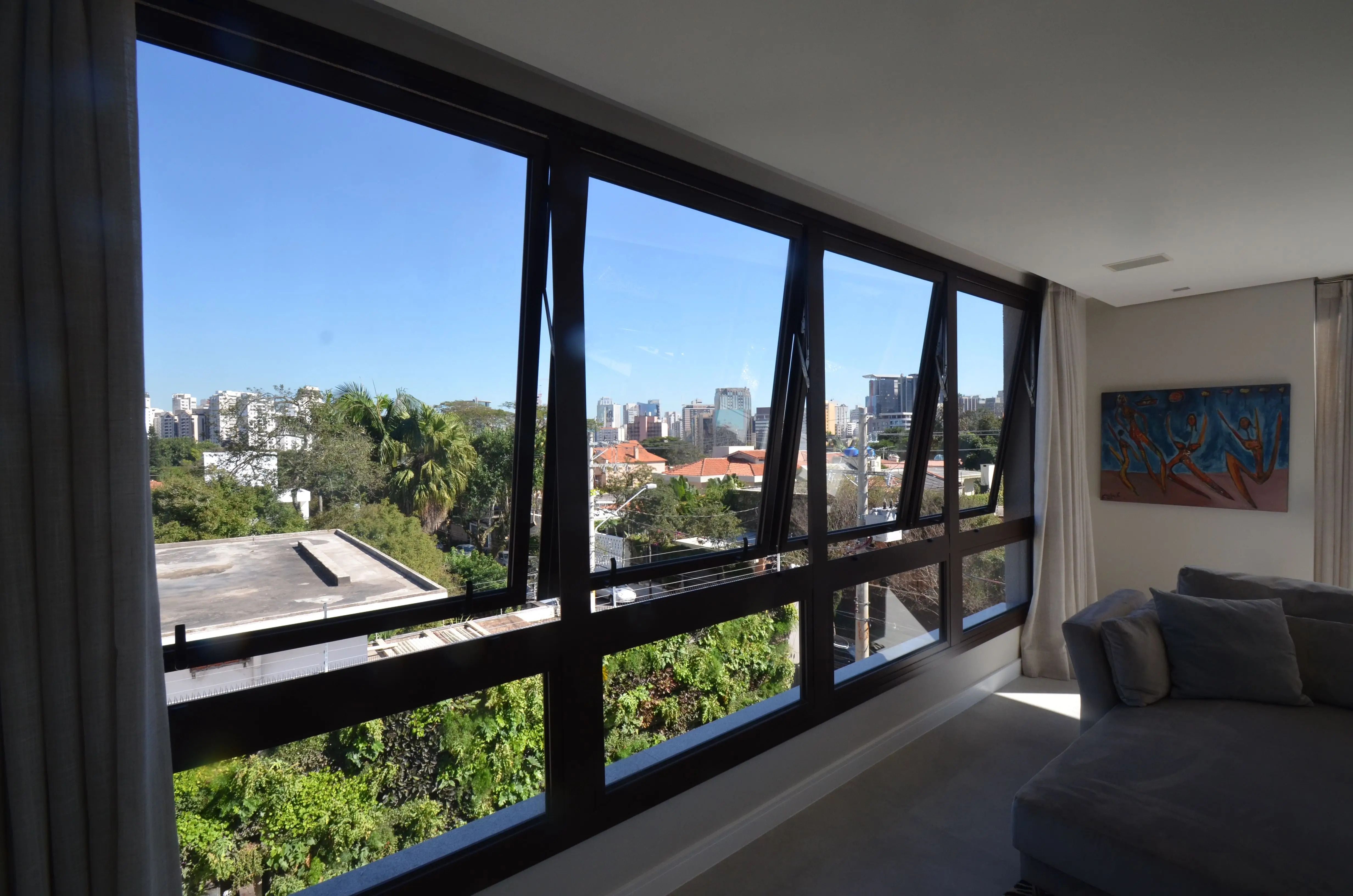 JBDhome Aluminum Awning Windows with Brass Mechanism and Electric Opener: Top Awning with Bottom Fixed Retractable Awnings