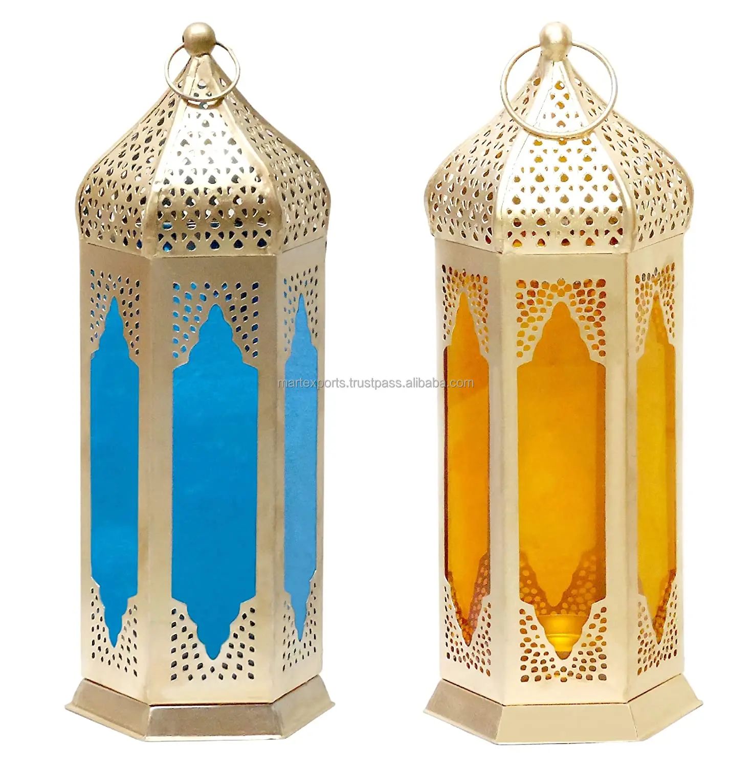 Moroccan Metal Candle Lantern with Colored Glass Antique Metal Candle Lantern Hanging Indoor and Outdoor