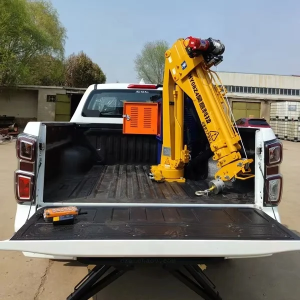 HAOY 800Kg 3/4/5 Section Knuckle Boom Wireless Remote Control Electric Winch Mini Pickup Mounted Crane
