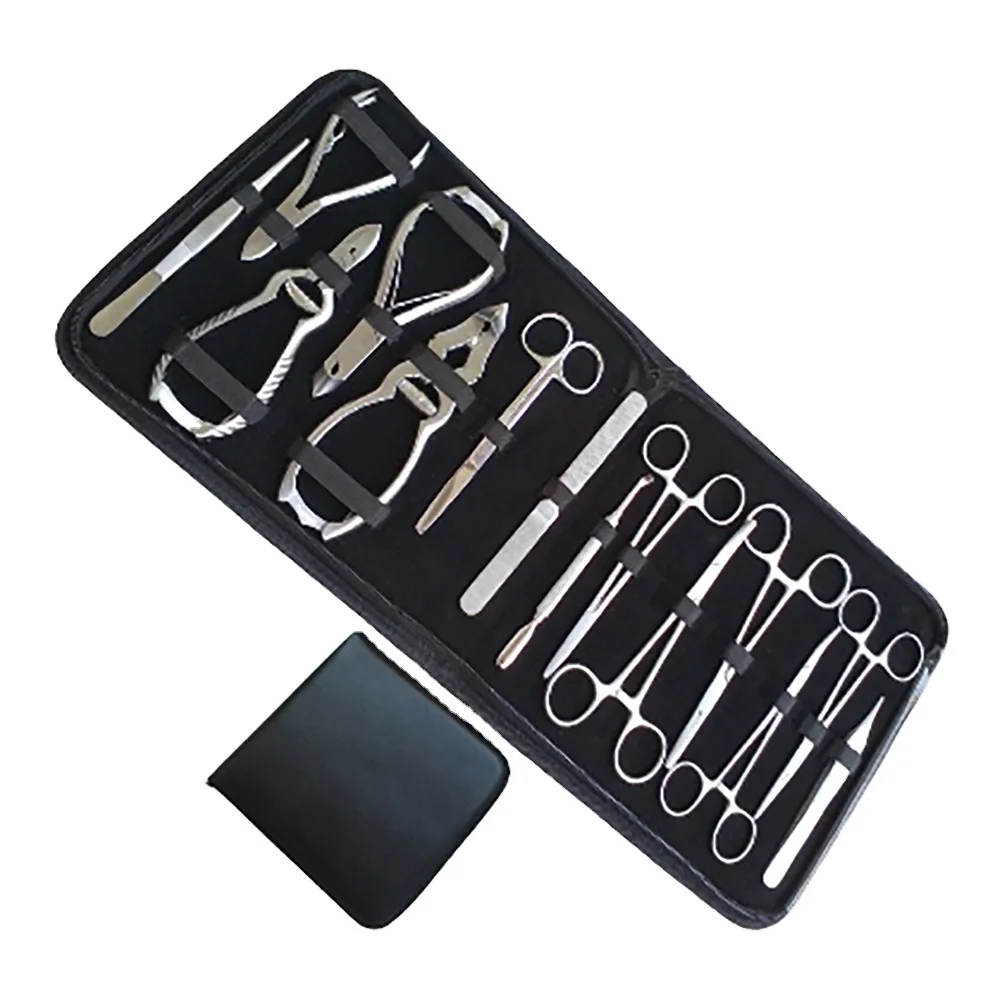 Body piercing Forceps kit 14 PCS Pedicure / Manicure Set Nail Clippers Cleaner Cuticle Grooming Kit Case